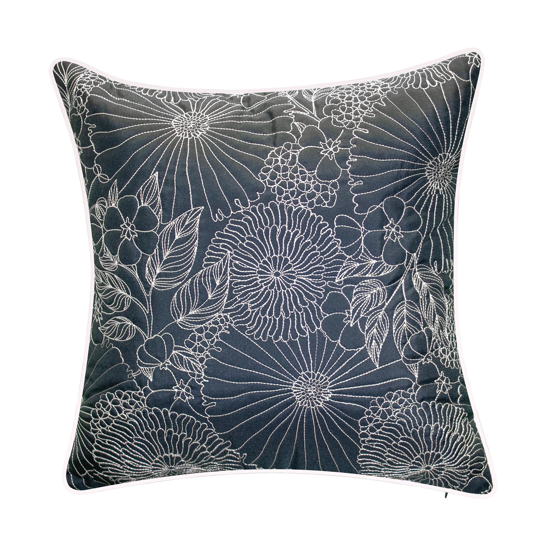 Fine Line Embroidered Floral Indoor & Outdoor Decorative Pillow, 