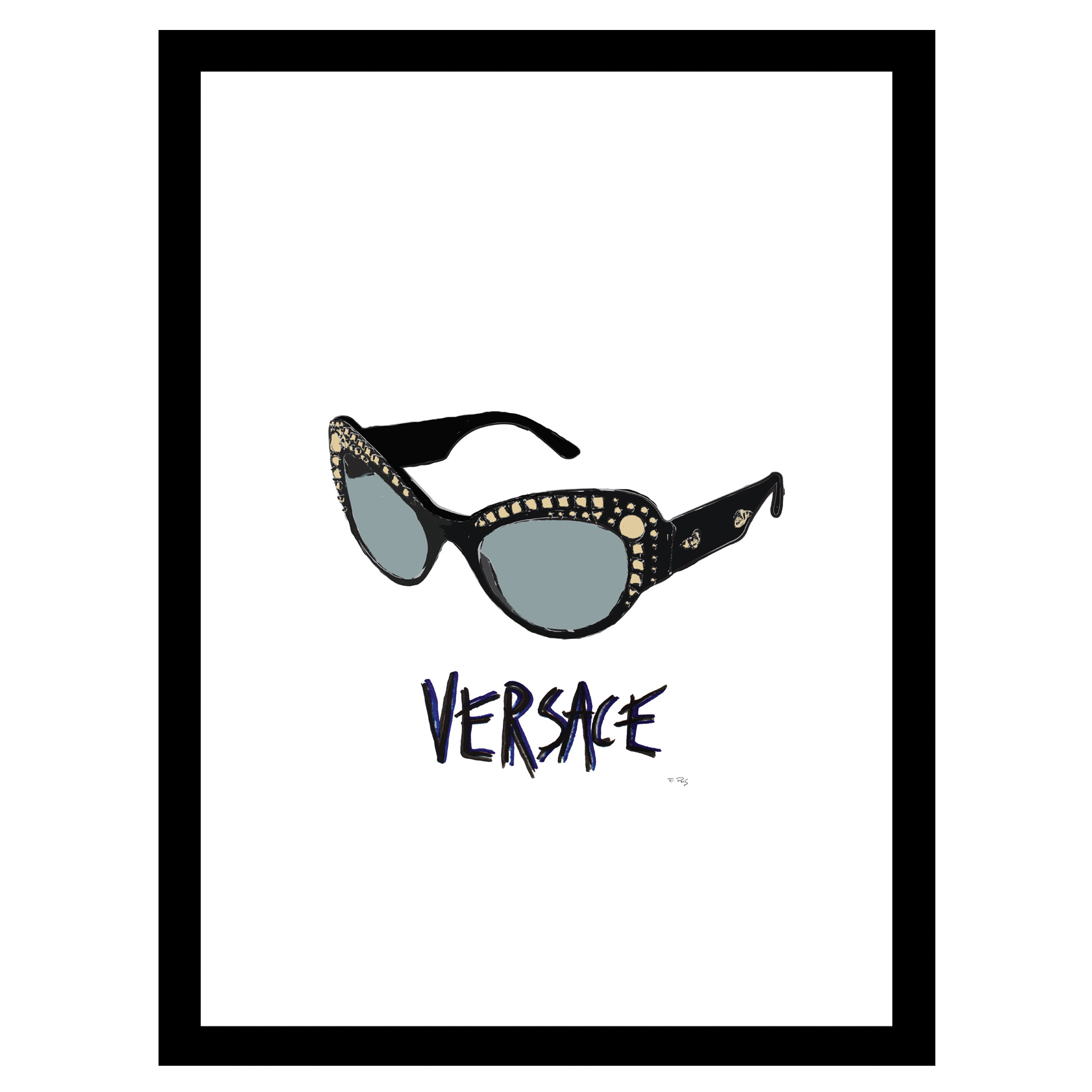 Versace Sunglasses - Black / Blue - 14x18 Framed Print, BLACK BLUE