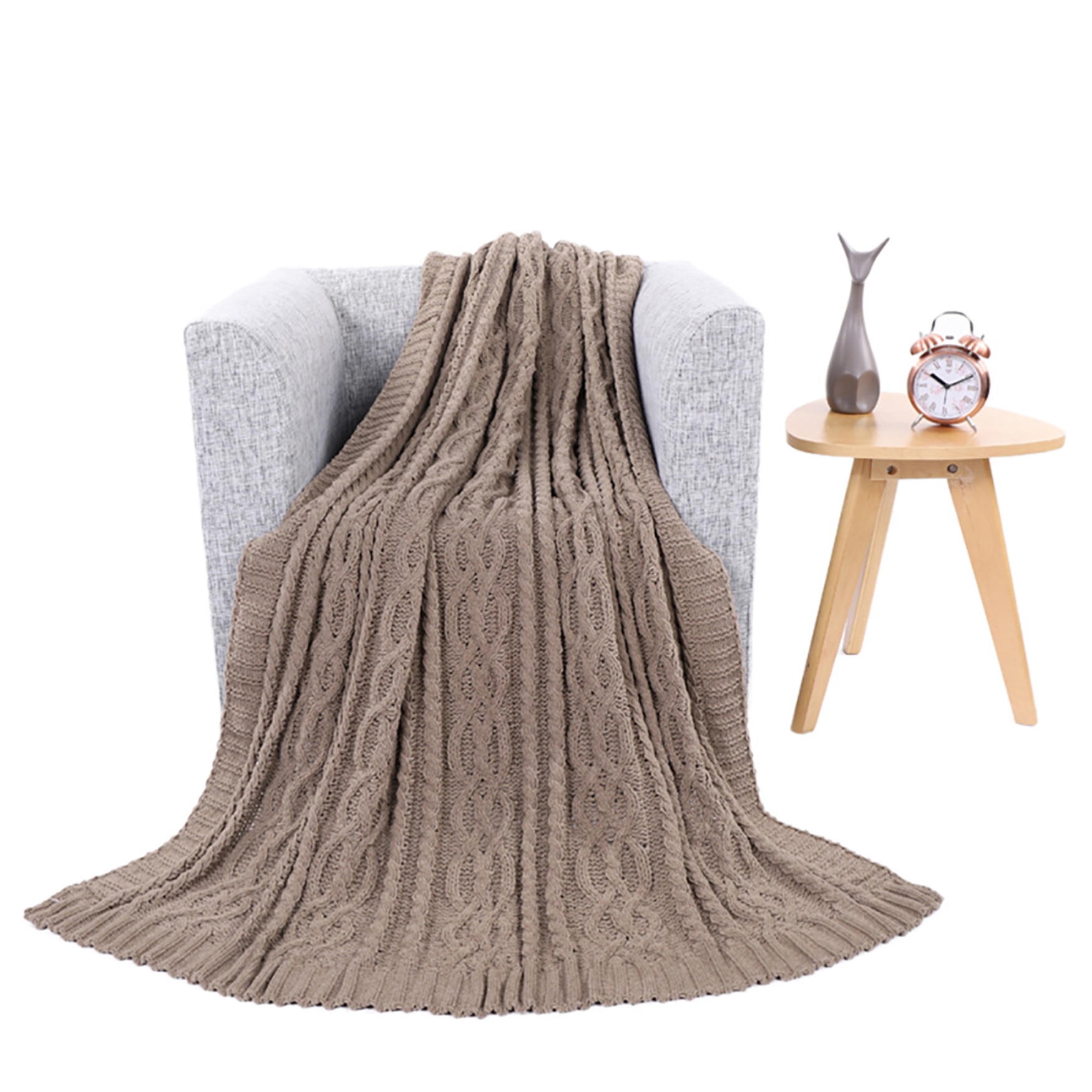 Battilo Home Knitted Chenille Throw Blanket for Sofa and Couch, Lightweight, Soft & Cozy Knit Throws, 51&quot; x 67&quot;, CAMEL