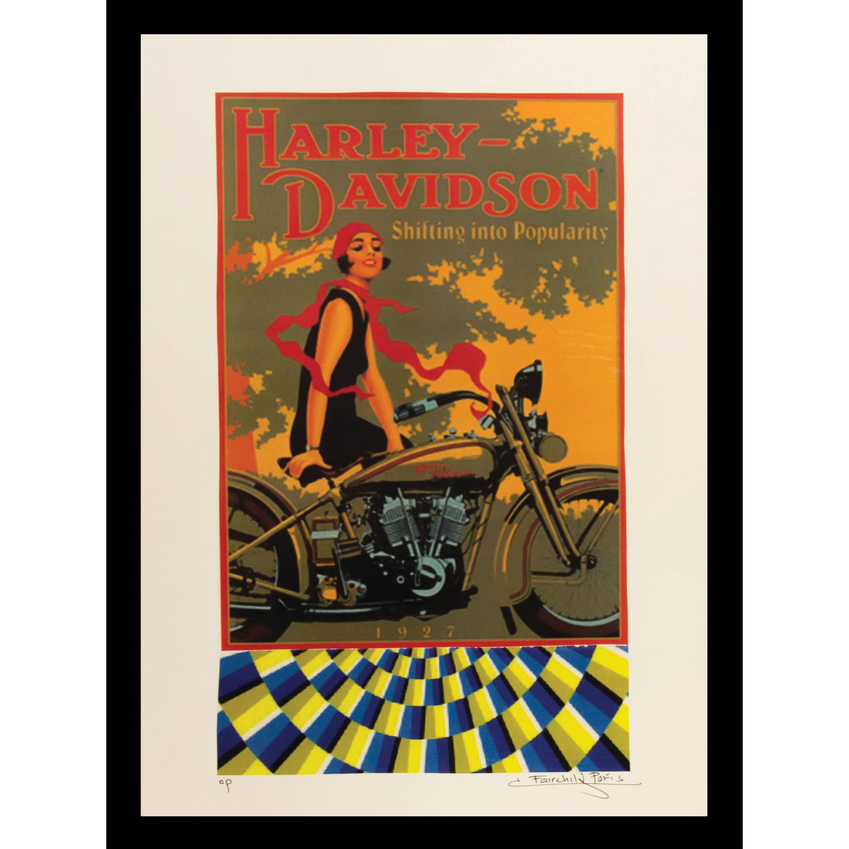 Vintage Harley Davidson Motorbike 14x18 Framed Print, ORANGE MULTI