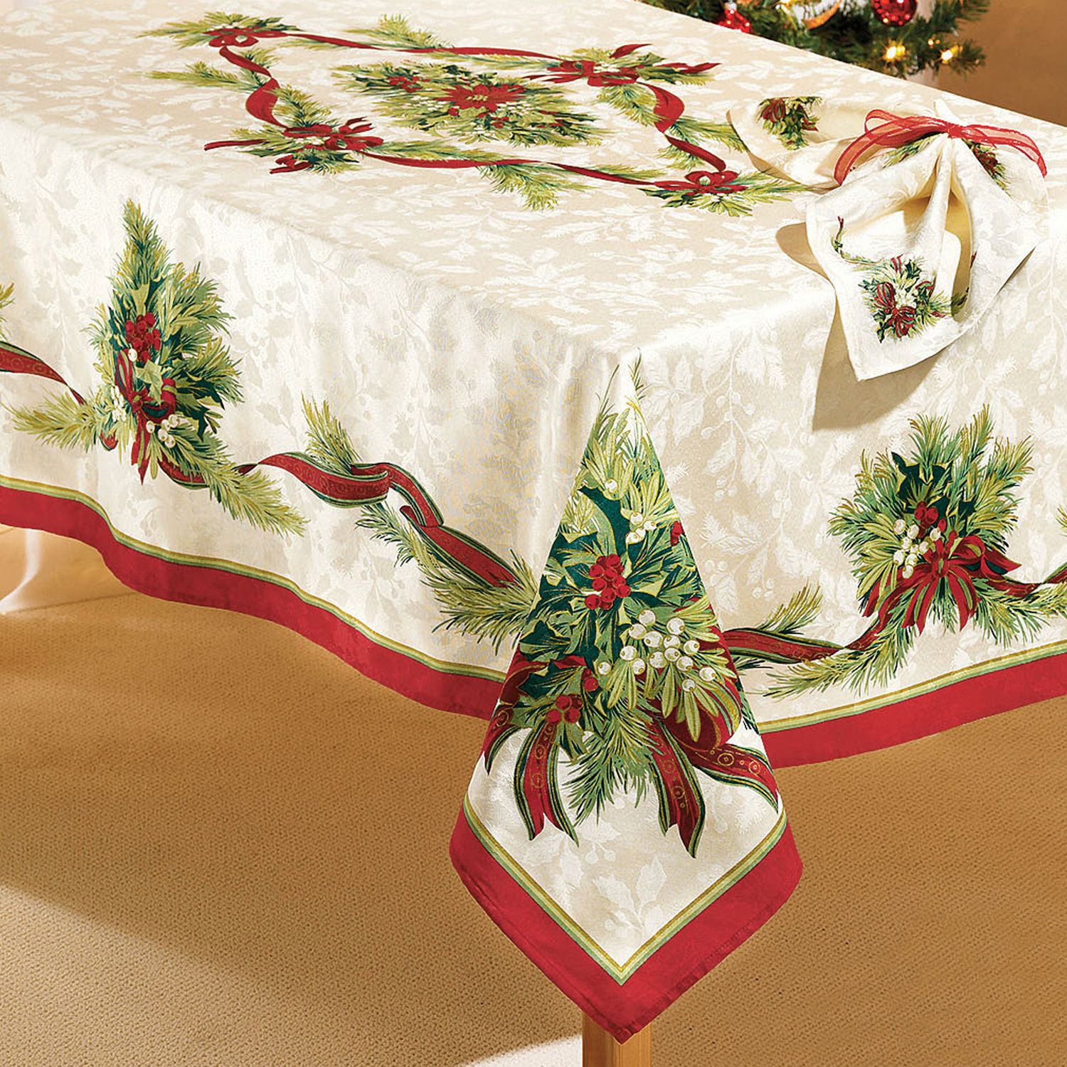 Christmas Ribbons Tablecloth 60&quot; x 84&quot;, CHRISTMAS RIBBON
