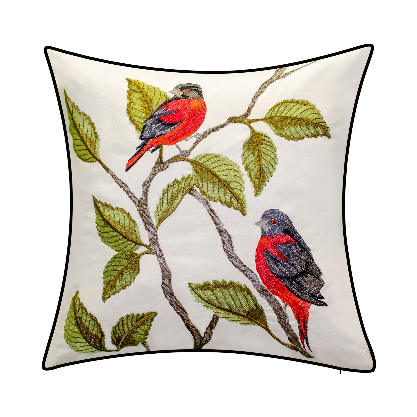 Indoor & Outdoor Embroidered Birds Decorative Pillow, 