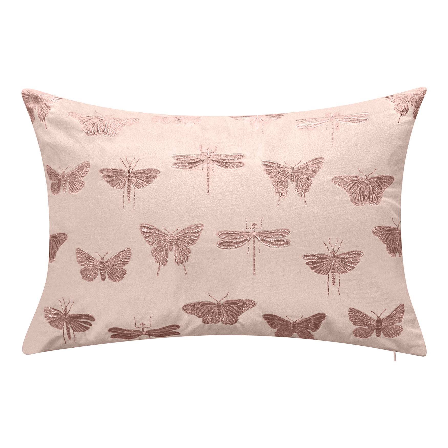 Embroidered Butterflies and Moths Lumbar Decorative Pillow, 