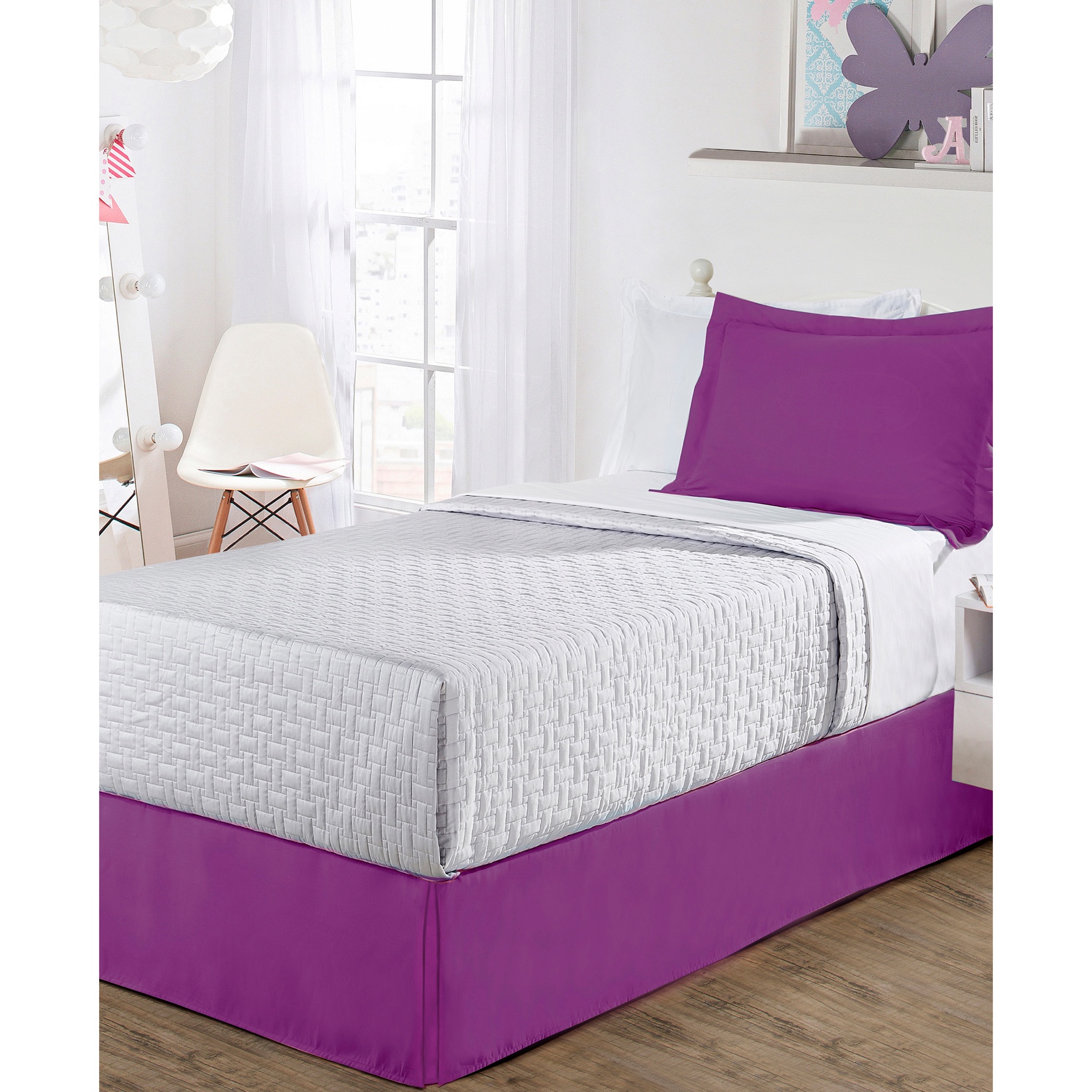 Luxury Hotel Classic Tailored 14&quot; Drop Purple Bed Skirt, 