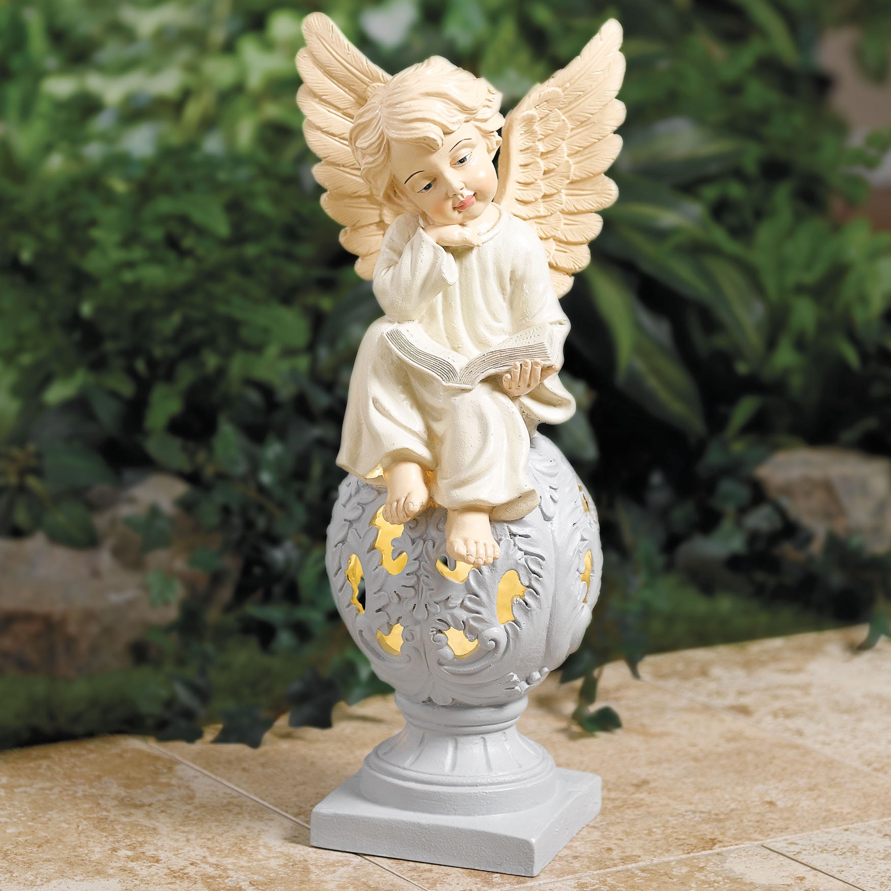 Sitting Angel Statue with Warm Solar Light Ellos