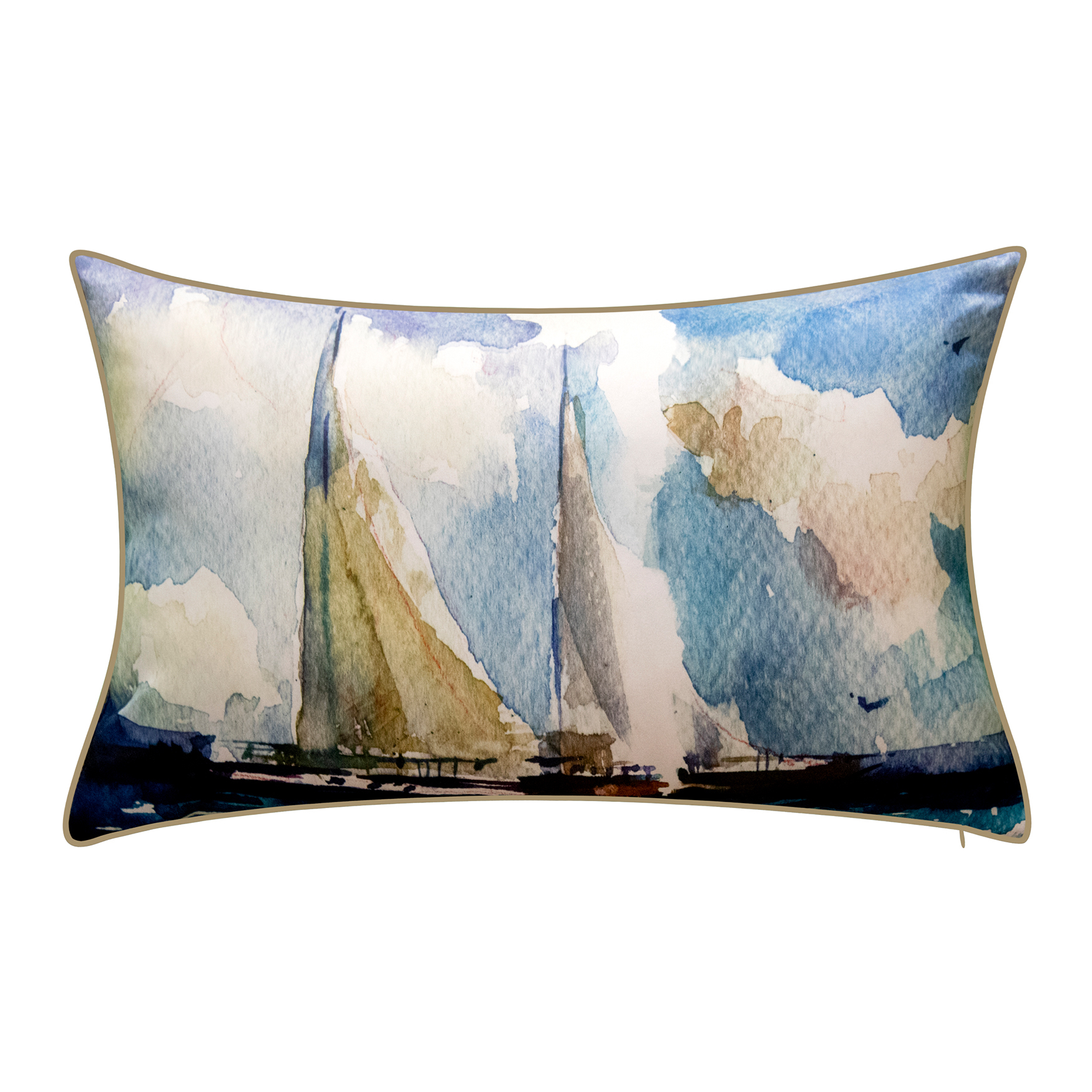 Indoor & Outdoor Watercolor Sailboats Decorative Pillow, MULTI