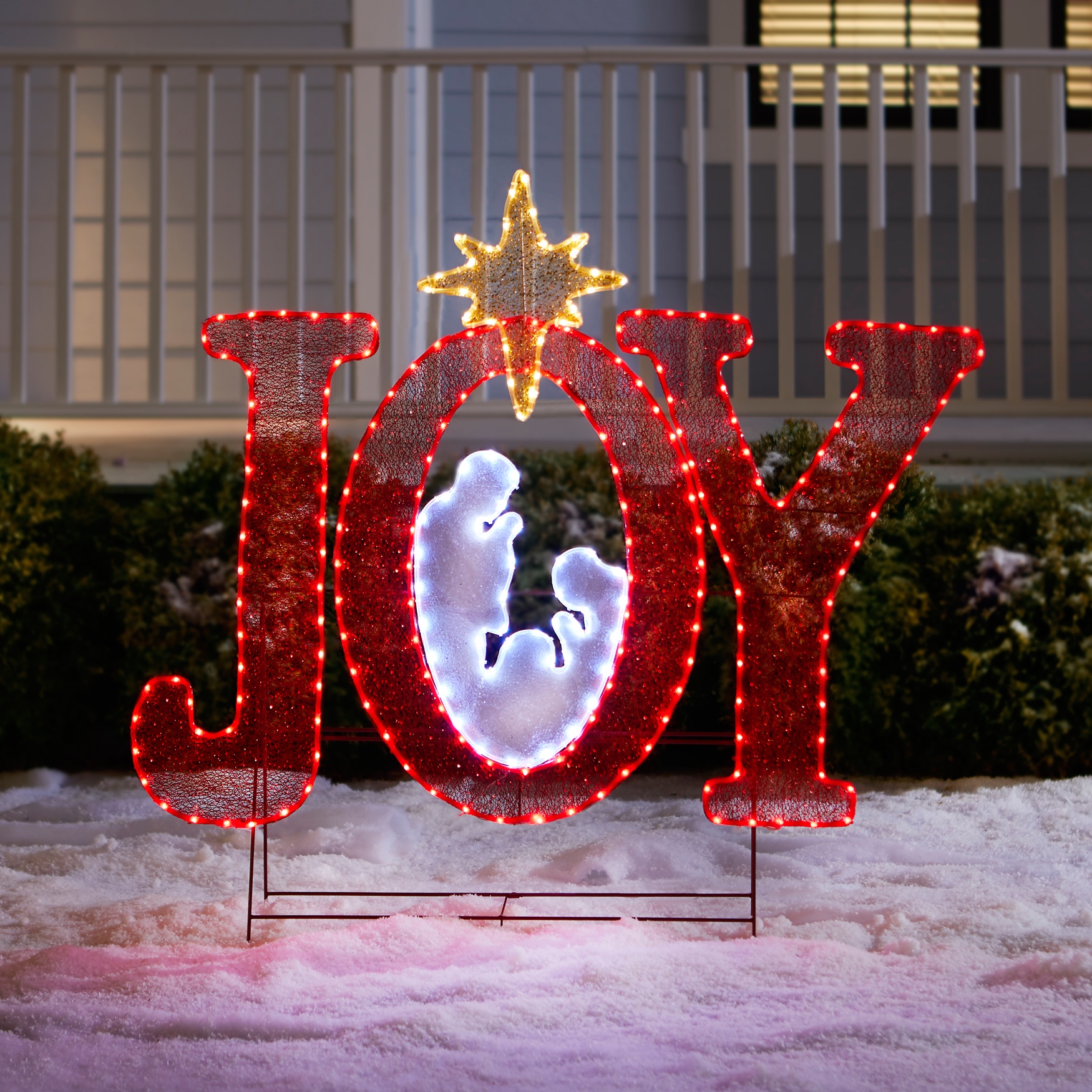 45&quot;H Pre-Lit &quot;Joy&quot; Sign with Holy Family, RED WHITE GOLD
