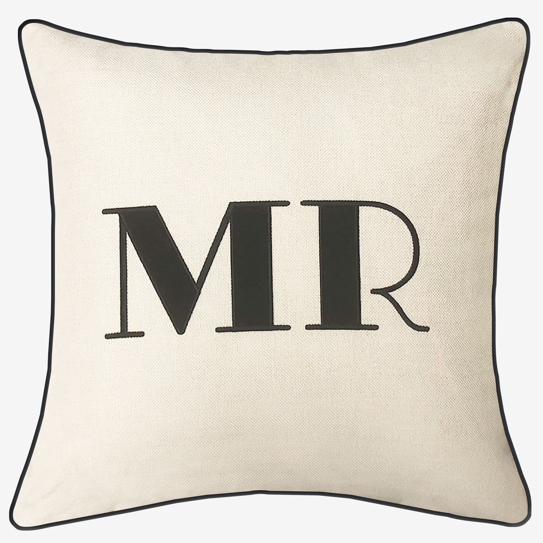 Embroidered Appliqued &quot;Mr&quot; Decorative Pillow, OYSTER BLACK
