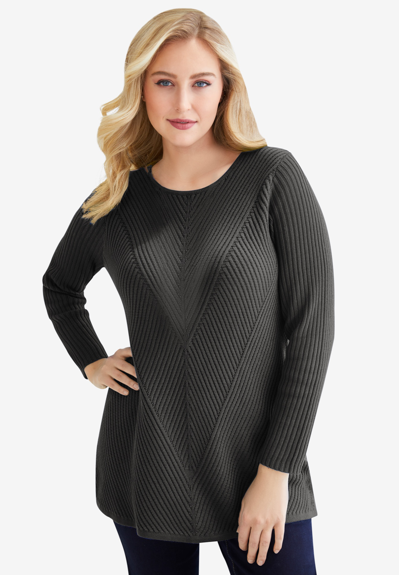 Ribbed Pullover Tunic Sweater, 