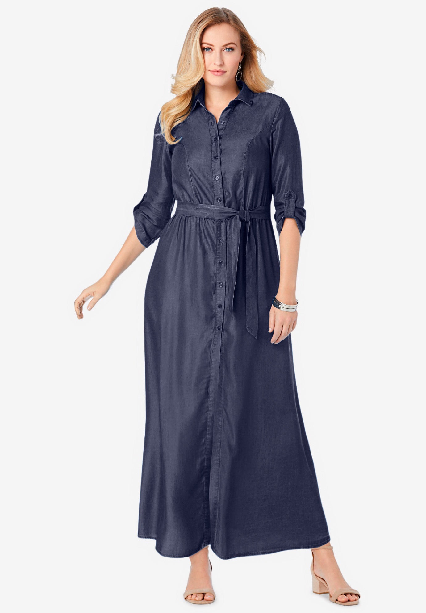 a line denim maxi dress