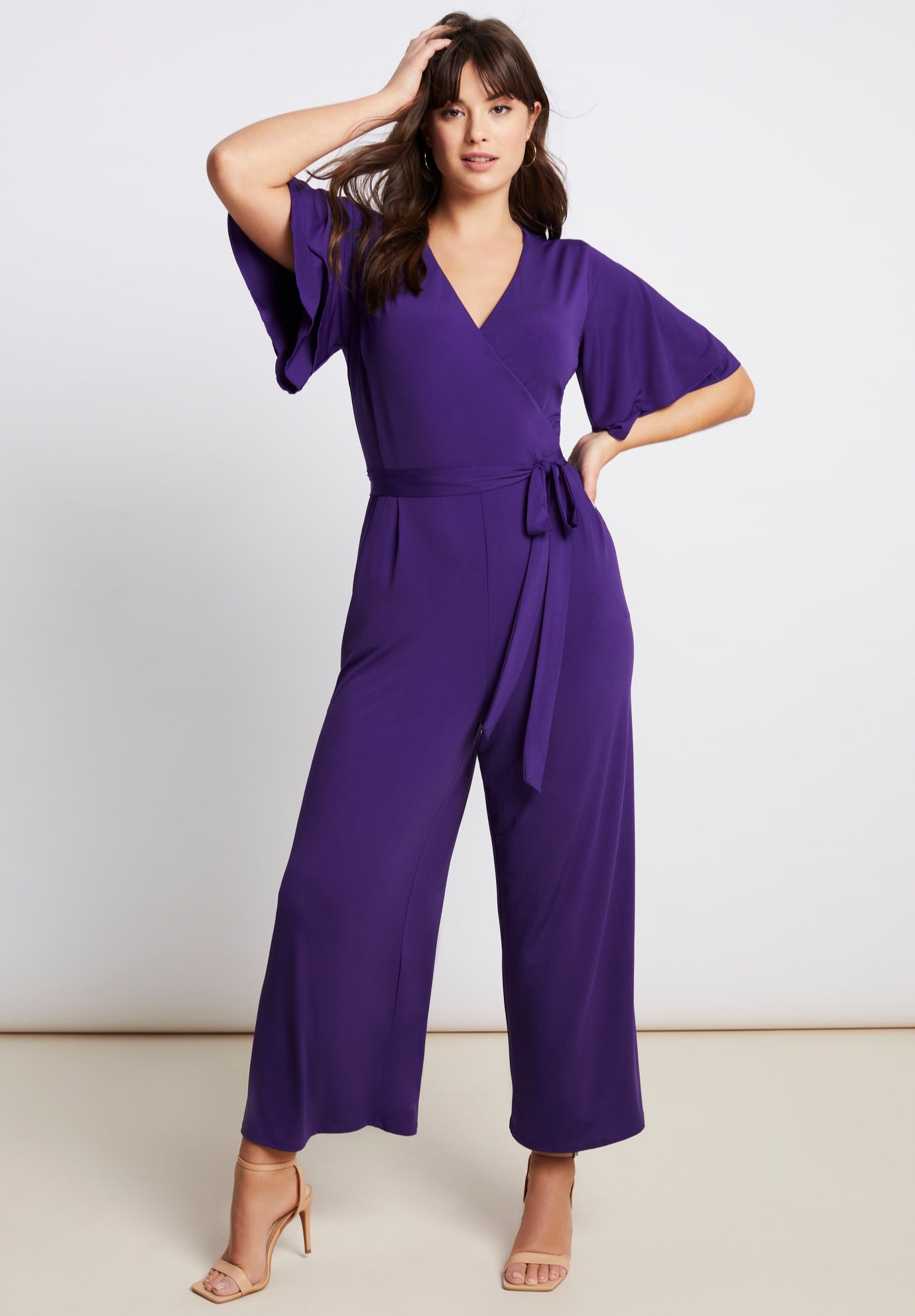 ADORA Ribbed V-Neck Wide Leg Jumpsuit with Pockets
