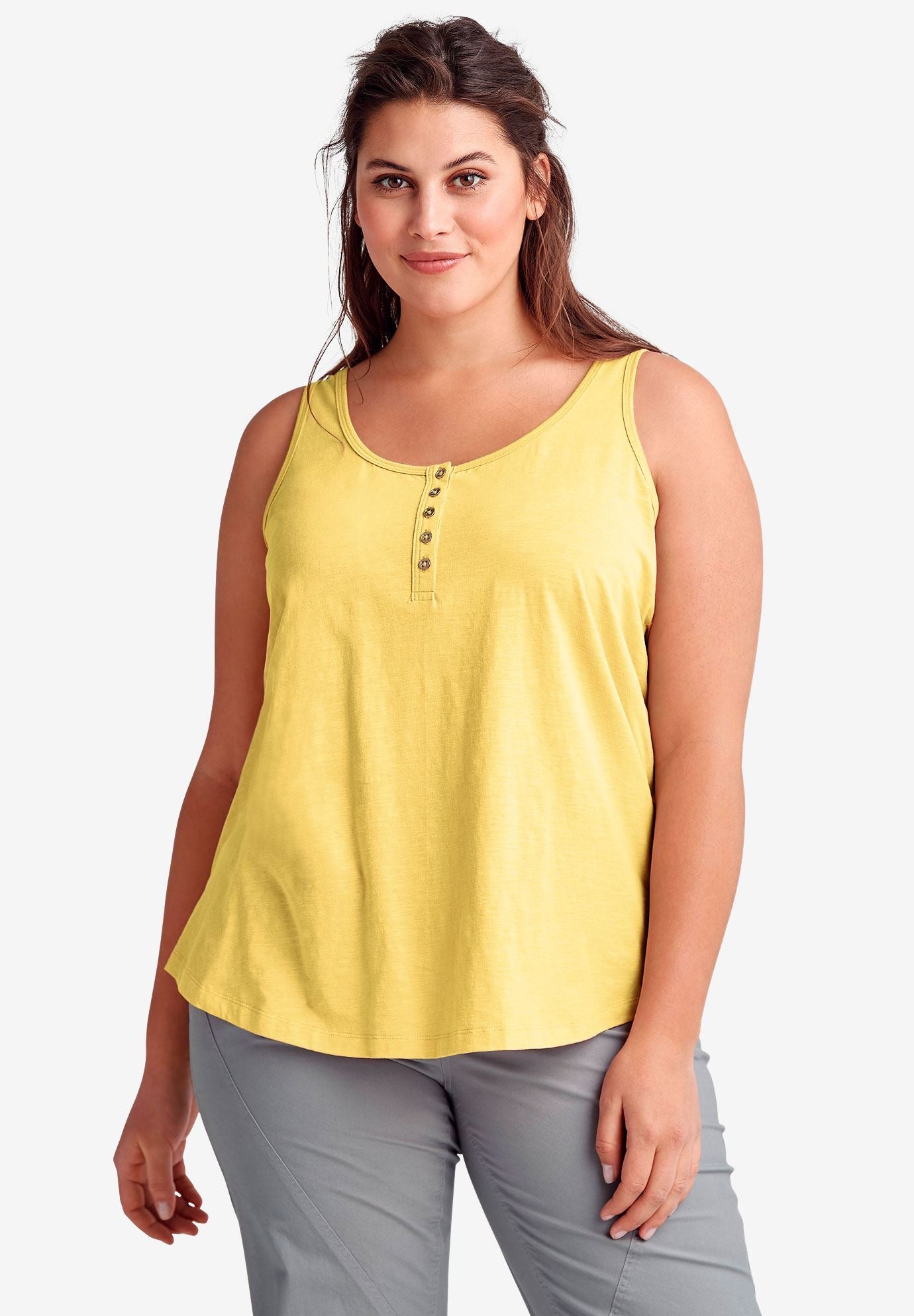 Sleeveless Knit Henley Tank by ellos® Plus Size Tees Tanks Ellos Sleeveless Knit Henley Tank by ellos® Plus Size Tees Tanks Ellos