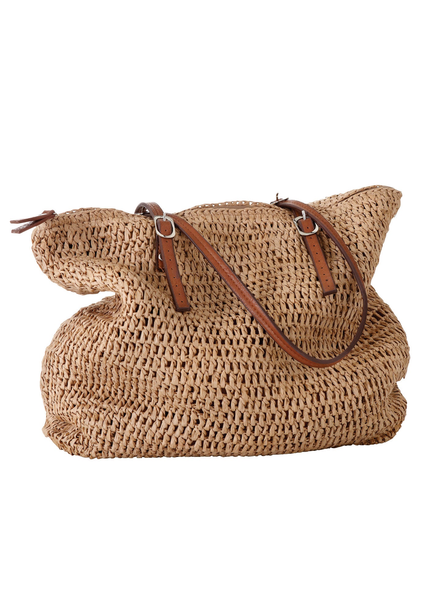 straw beach bag with zip