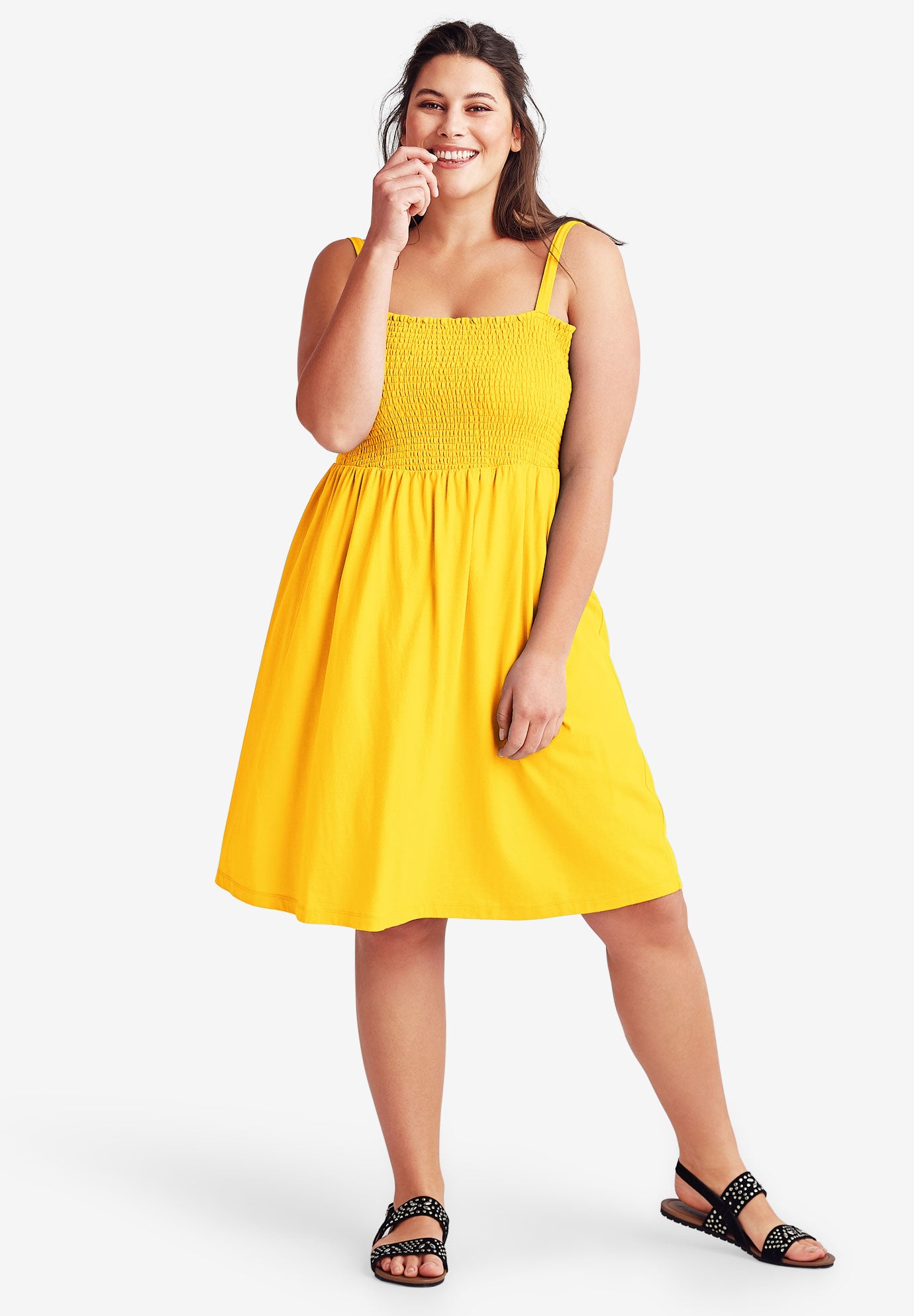 Smocked Bodice Tank Dress by ellos® Plus Size Casual Dresses Ellos Smocked Bodice Tank Dress by ellos® Plus Size Casual Dresses Ellos