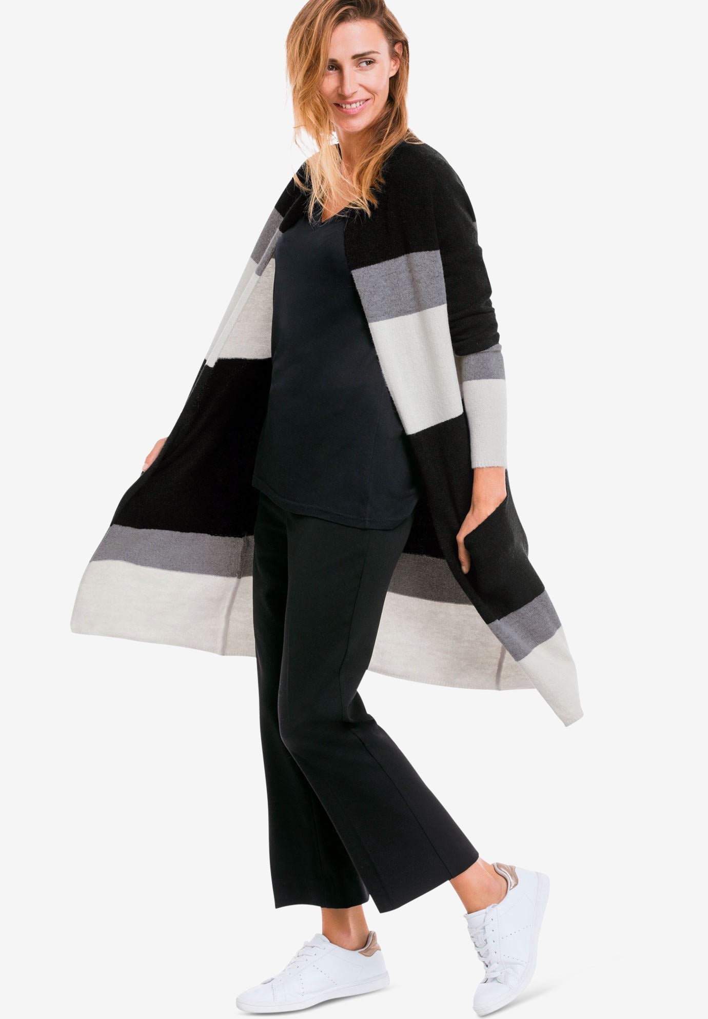 striped open front cardigan