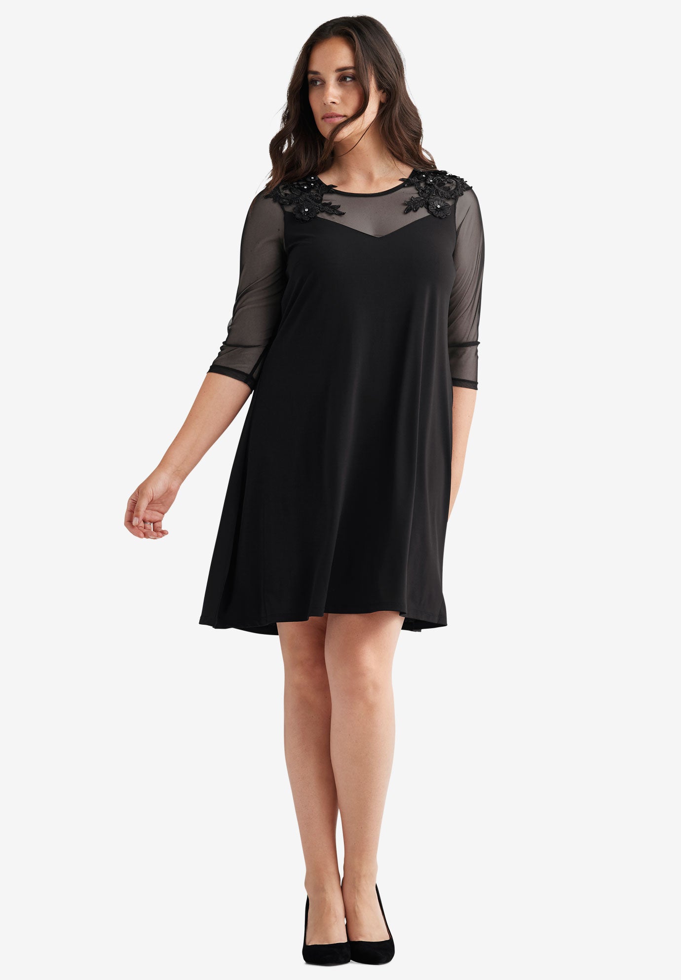 flounce sleeve mesh yoke flare dress