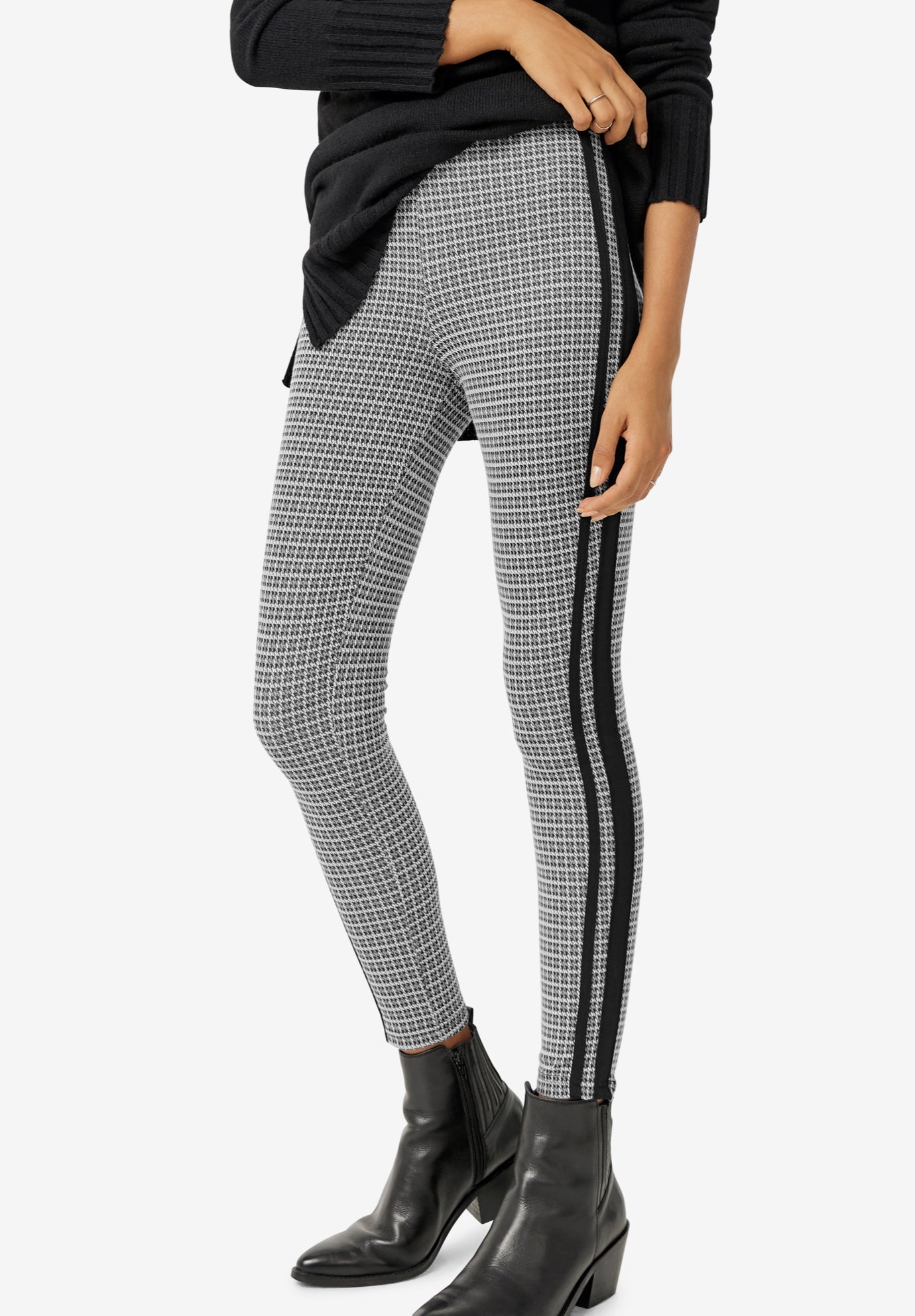 Side Stripe Plaid Ponte Leggings Ellos