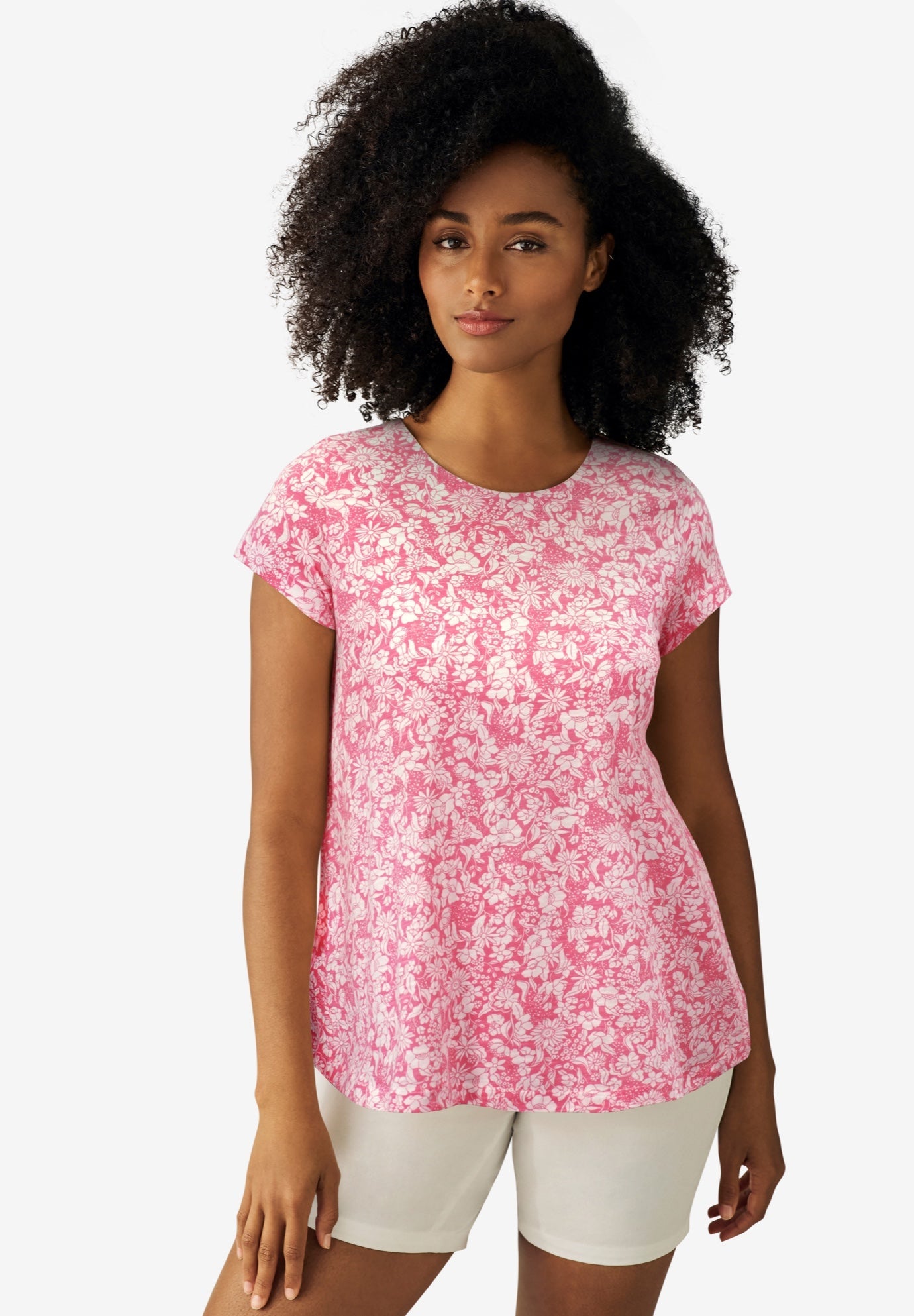 トップス cherryboy407 Women's Trapeze Knit Tee - Scoop Neck, Cap Sleeve, Delicate Pink