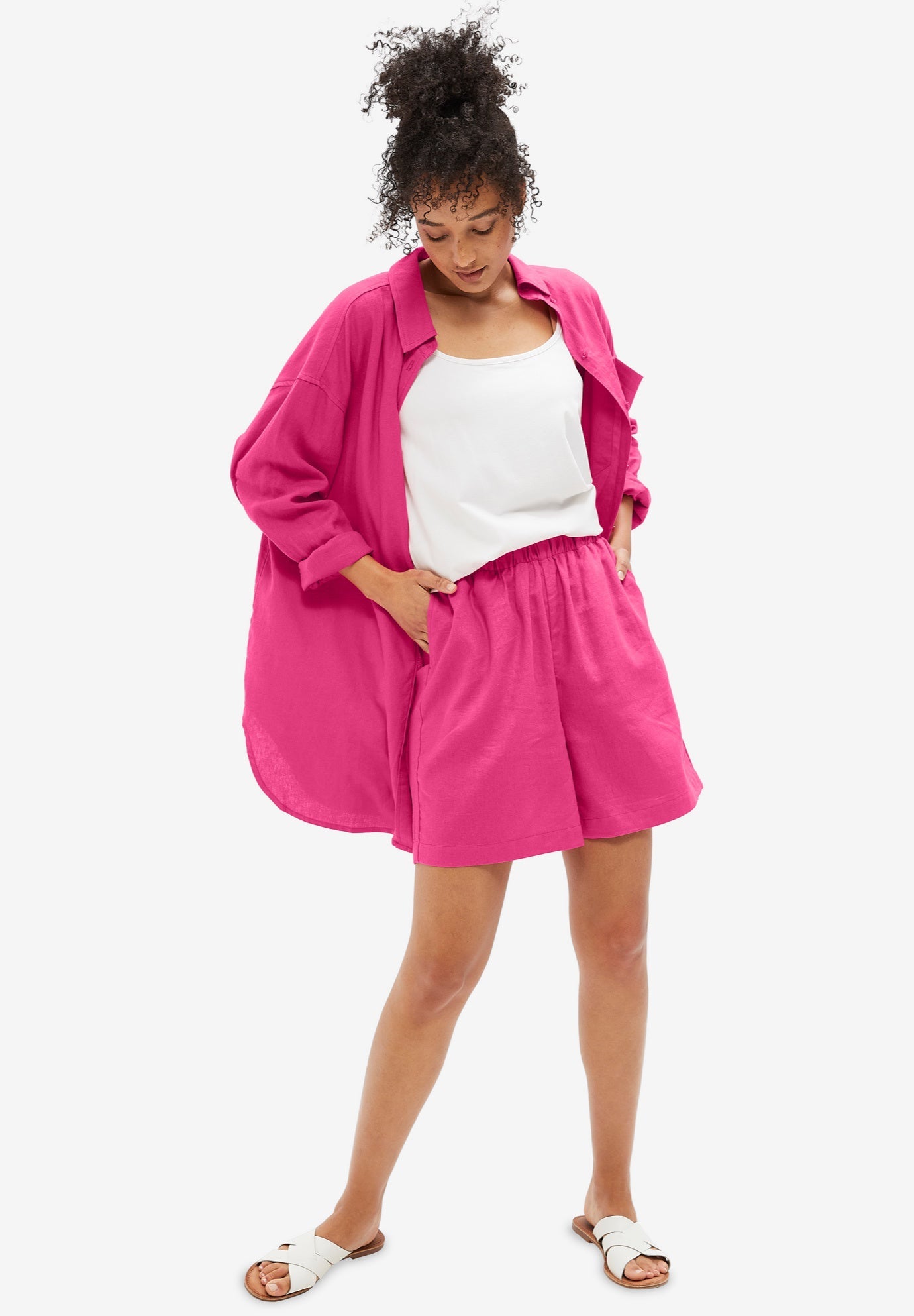 Linen Blend Elastic Waist Shorts Ellos