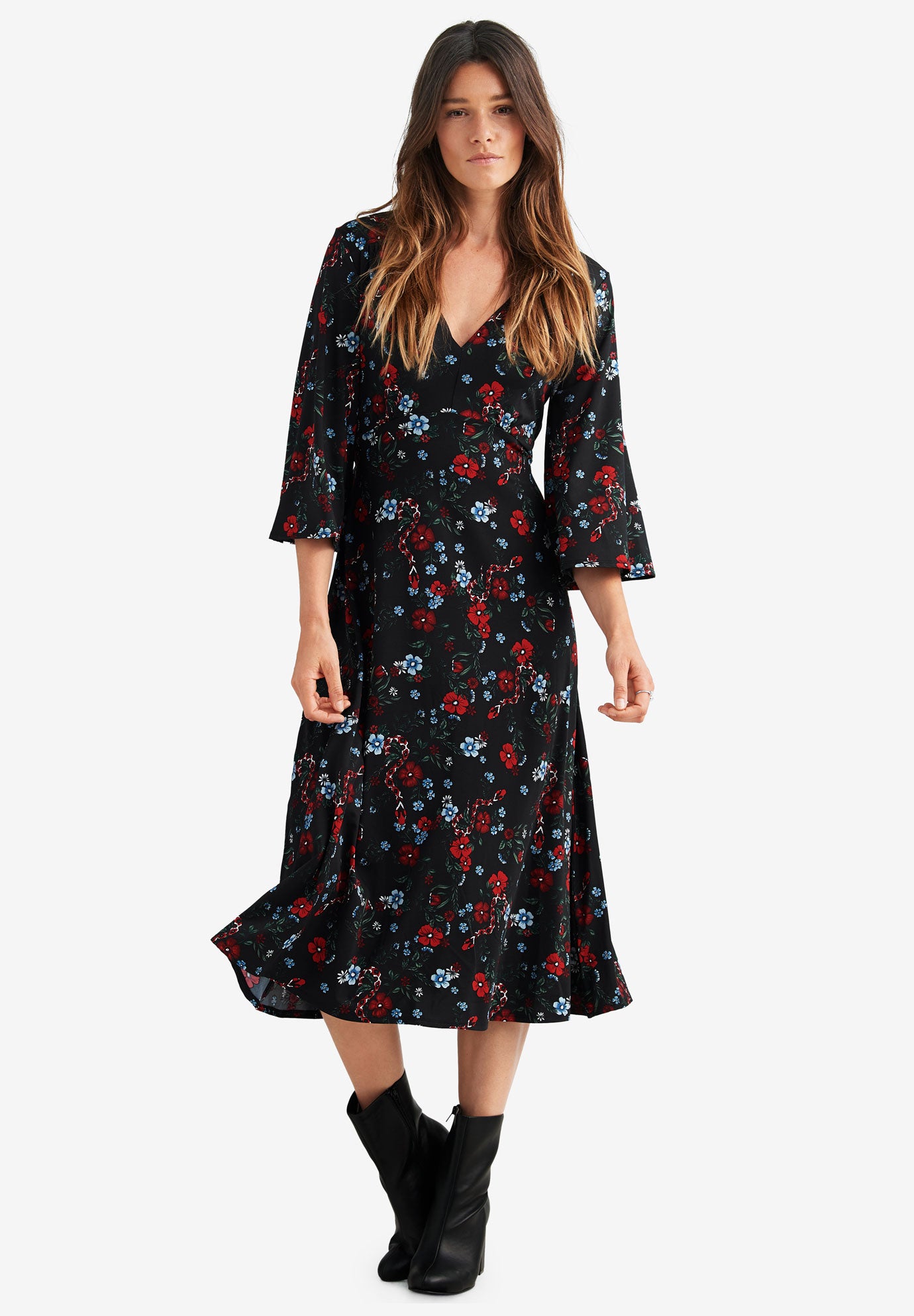 empire waist midi dress with sleeves