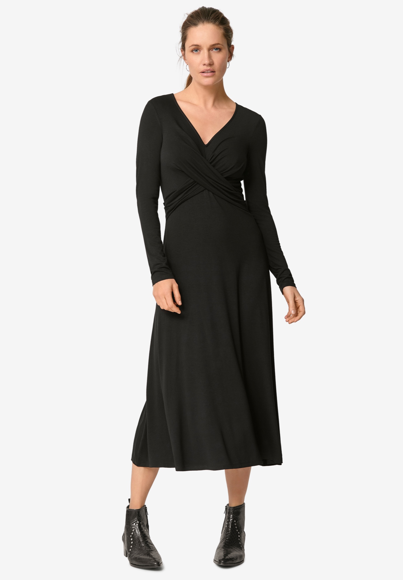 Draped Bodice Knit Midi Dress | Ellos