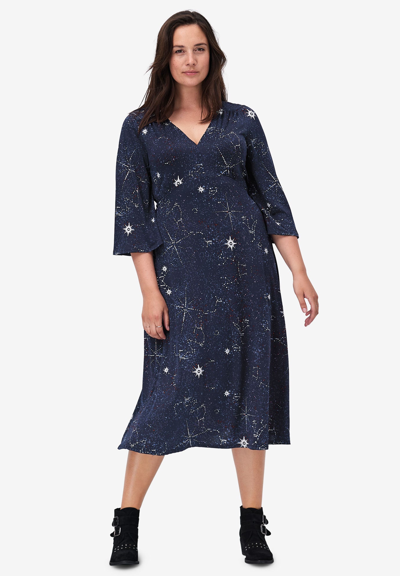empire waist midi dress with sleeves