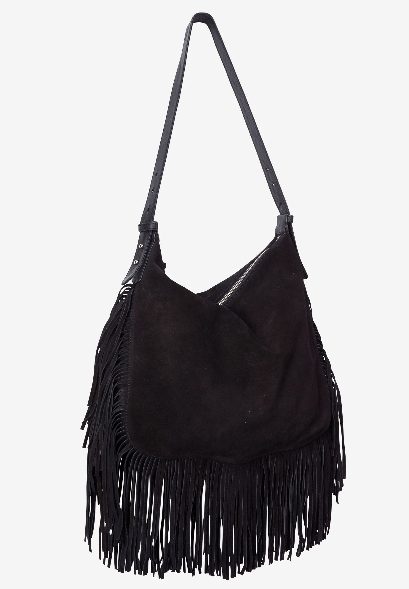 black suede fringe purse