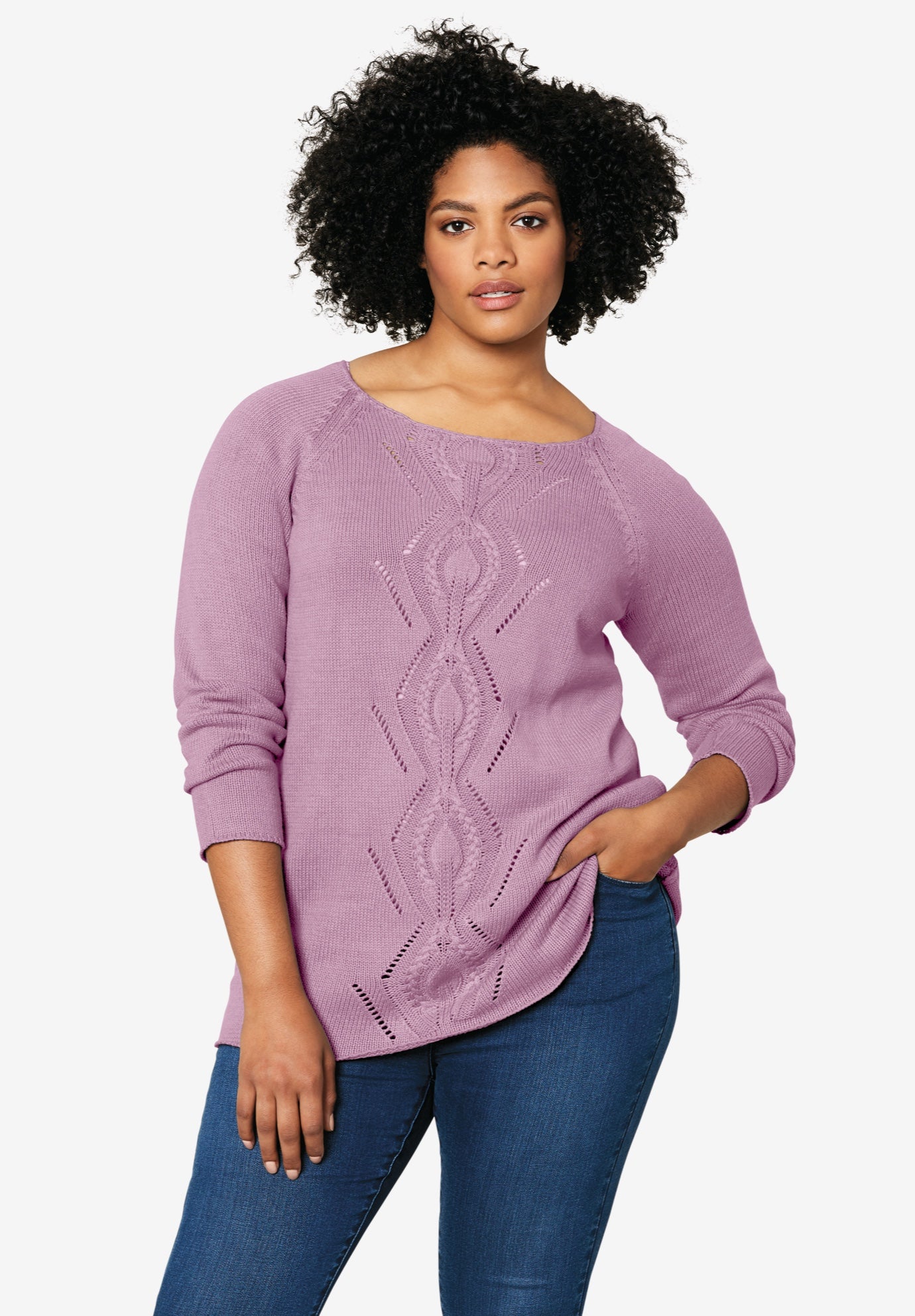 Ballet Neck Cable Front Sweater Ellos