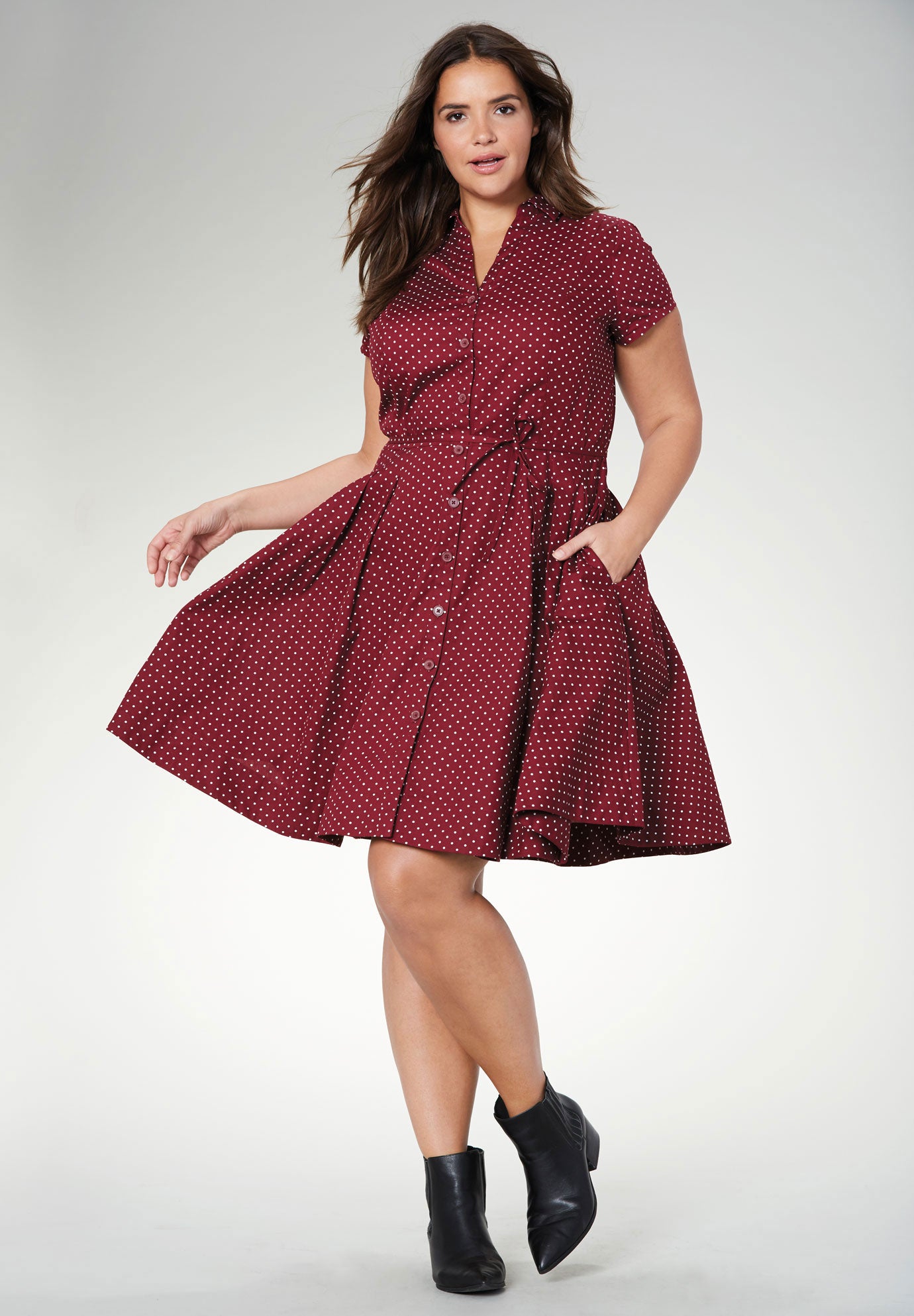 red shirtwaist dress