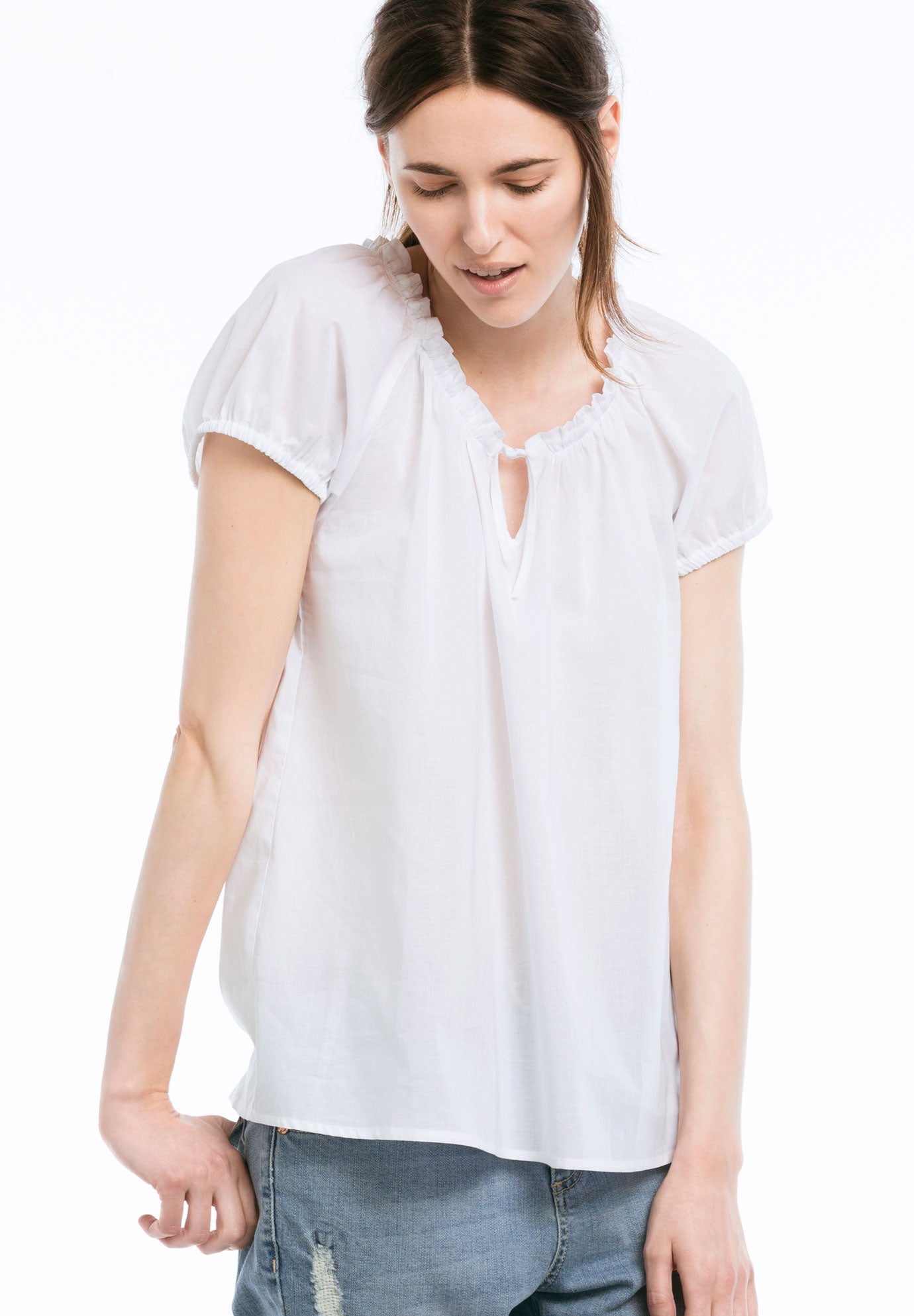 Keyhole Neckline Peasant Blouse by ellos® Plus Size Clearance Ellos