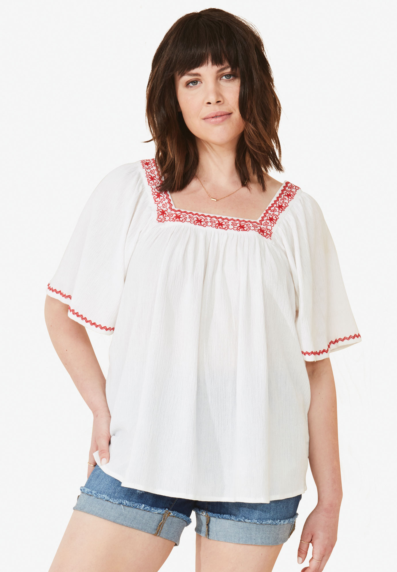 Embroidered Gauze Blouse, 