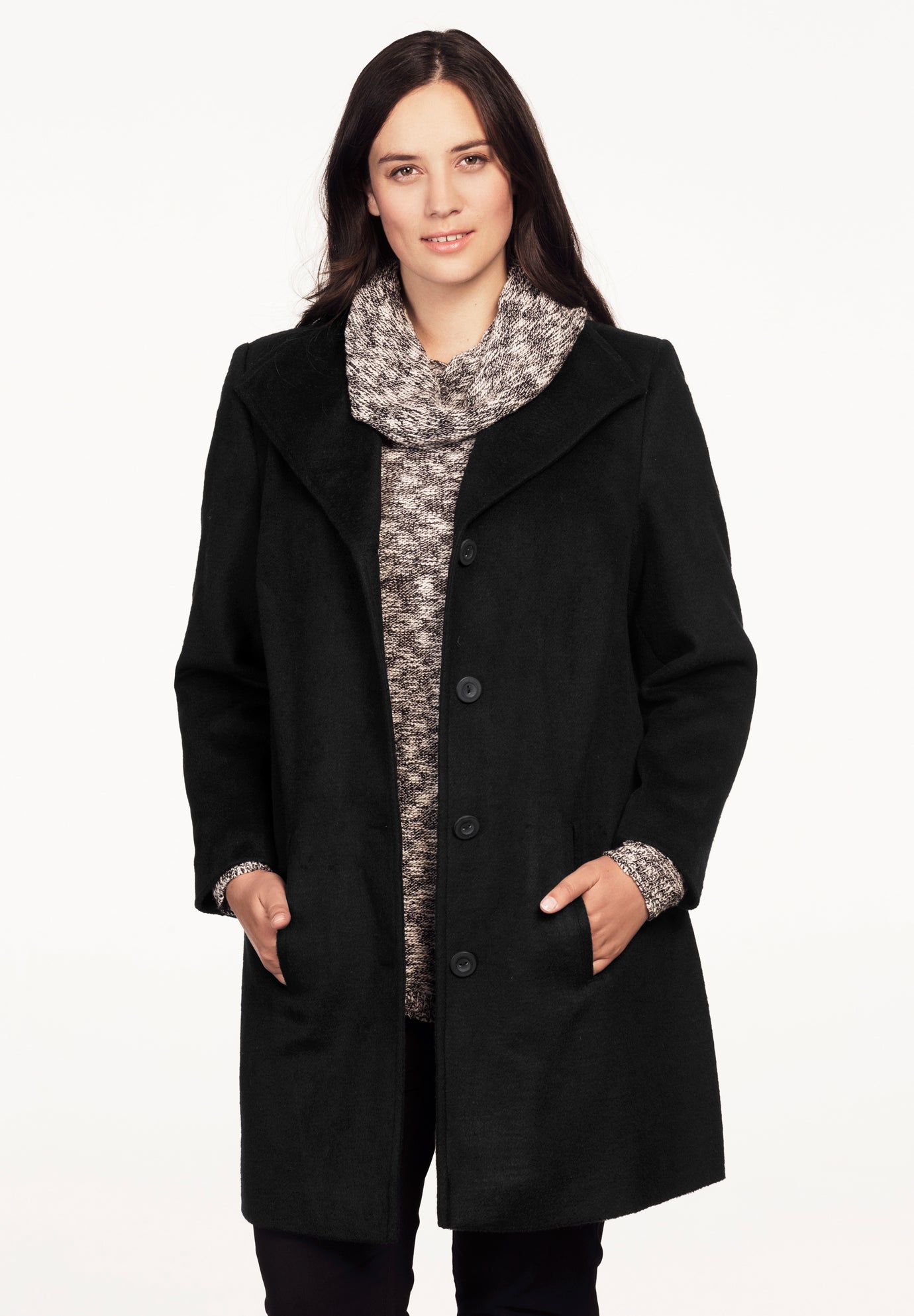 Brushed Wool Blend Button Coat by ellos® Plus Size Coats & Jackets Ellos