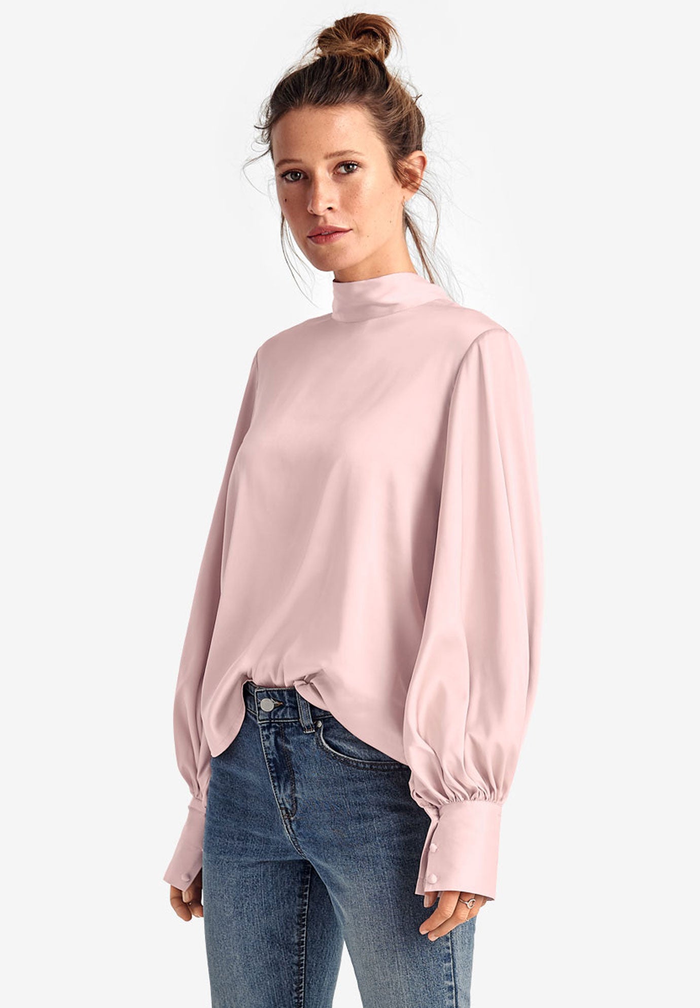 satin mock neck blouse
