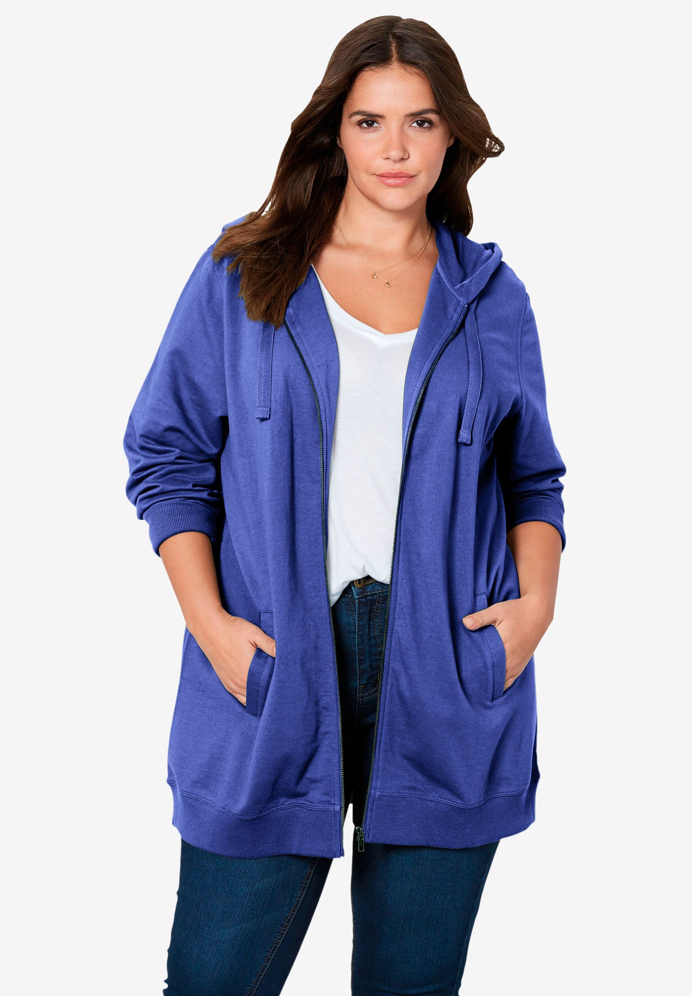 Long Zip Front Hoodie by ellos®| Plus Size Jackets & Blazers | Ellos