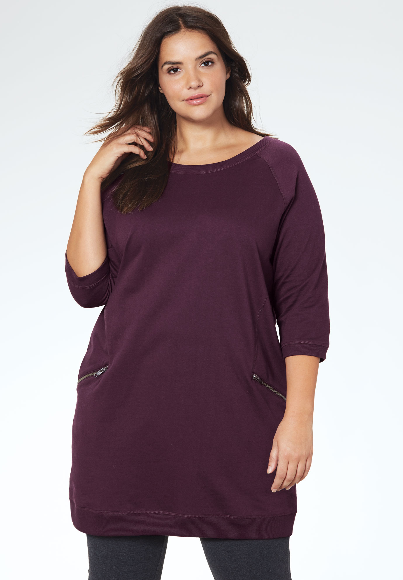 French Terry Zip Pocket Tunic, 